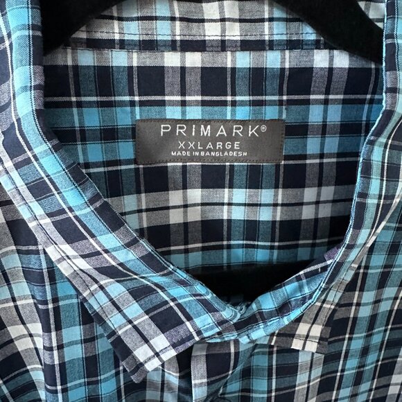 Primark Blue, White & Black Check XXL Men's Short-Sleeve Shirt - Picture 2 of 11